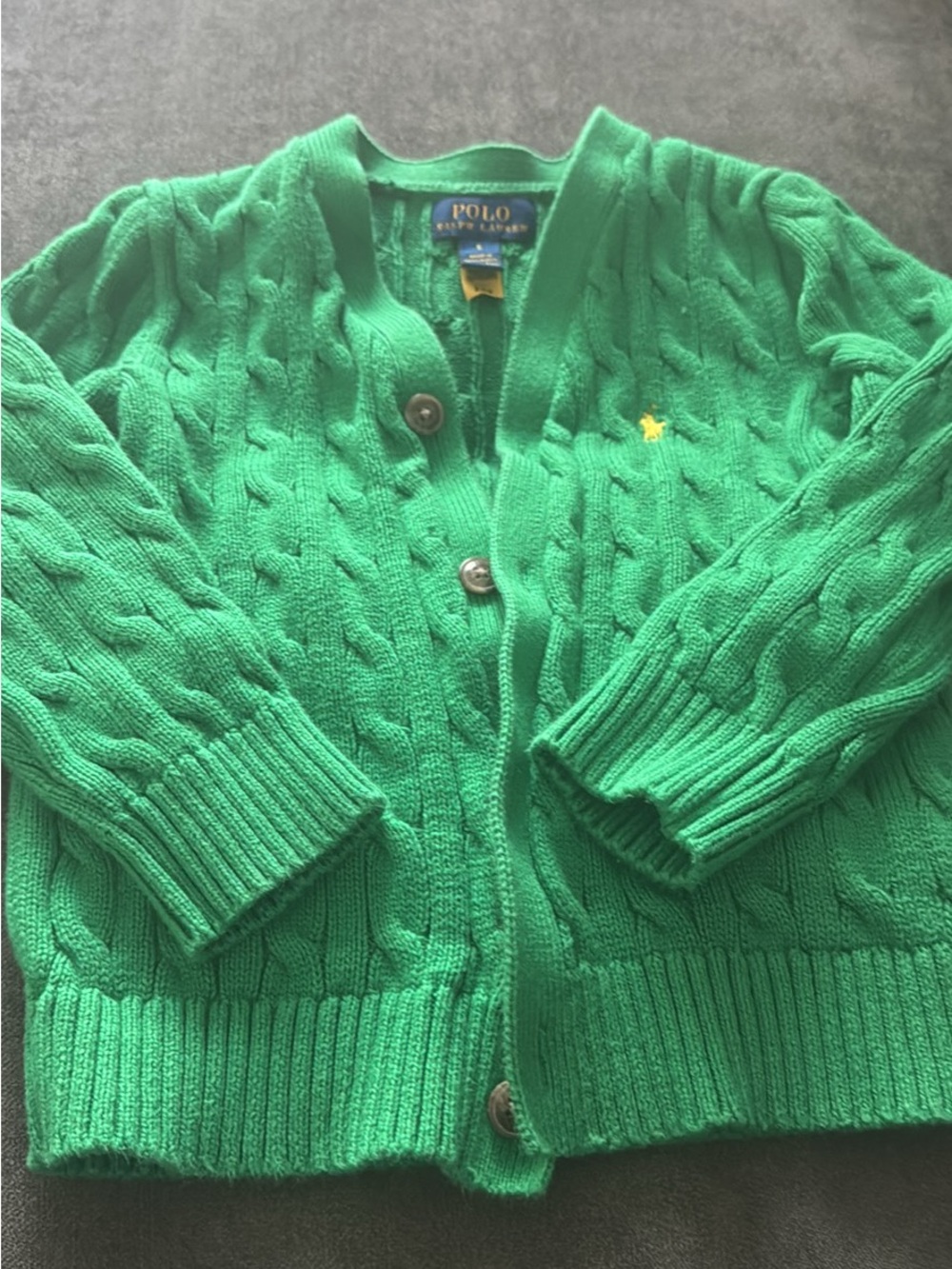 Ralph Lauren Kids Bright Green Cable-Knit Cardigan